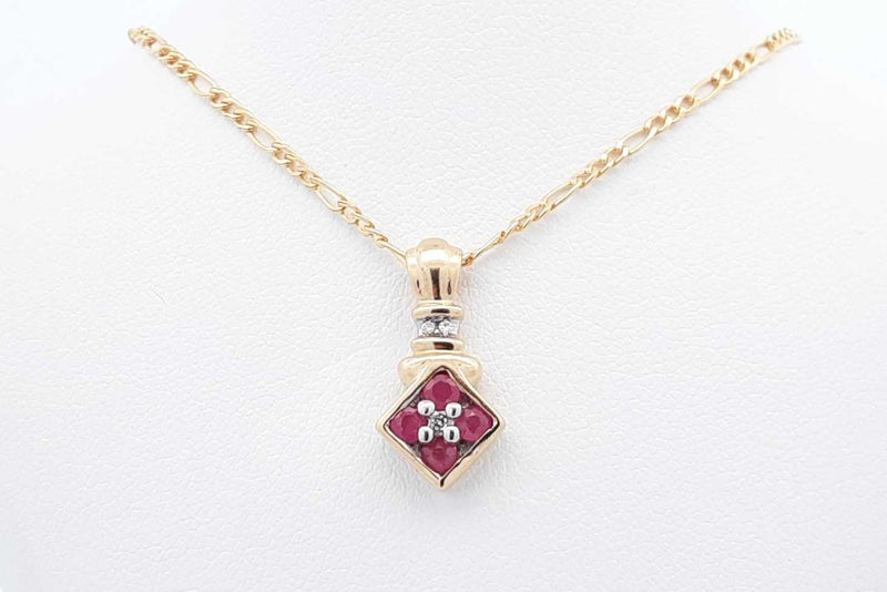 Ruby & Diamond Pendant In 14k & 10k Yellow Gold Chain 2.9g 15.5 Inch Eb1224prdu