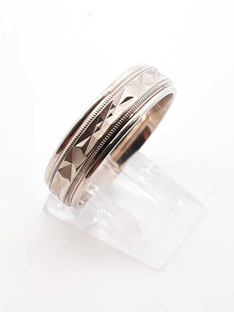 14k White Gold Etched Satin Finish Wedding Band 7.2 Grams Size 11 Fw0825oprdu