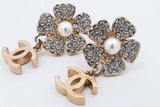 Chanel Faux Pearl Cc Crystal Embellished Flower Drop Earrings Eb0726oxzsa
