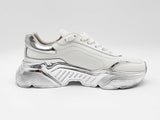 Dolce & Gabbana Daymaster Sneakers In White & Silver Leather Size Eu 39 Fw1025