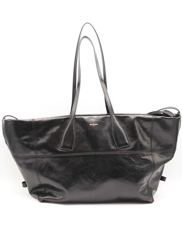 Balmain Track Shiny Leather Black Tote Bag Sd0725rzxsa