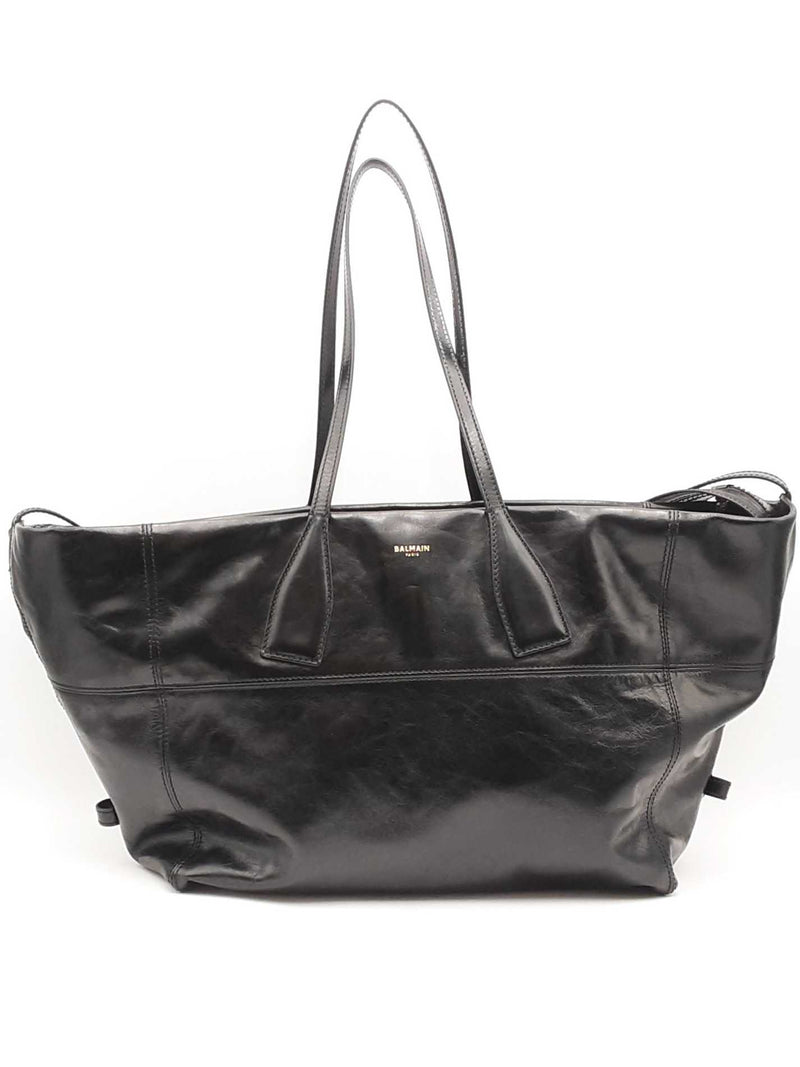 Balmain Track Shiny Leather Black Tote Bag Sd0725rzxsa