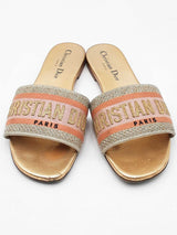 Christian Dior Embroidered Cotton Gold Metallic Dway Slides Sz 35.5 Eb0126lrxdu