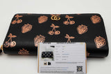 Gucci Black Marmont Metallic Strawberry & Cherry Zip Around Wallet  Eb0325lrxde