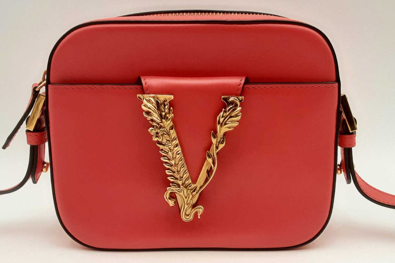 Versace Virtus Red Leather Camera Crossbody Bag Eb1024wxzsa