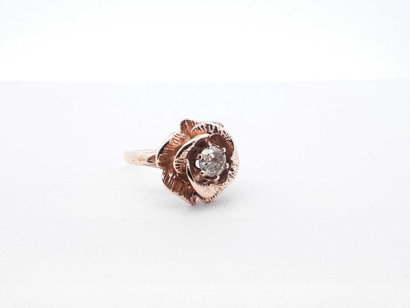 0.48 Ct Diamond & 10k Yellow Gold Rose Ring 5.5 Grams Size 4.5 Fw0925pordu