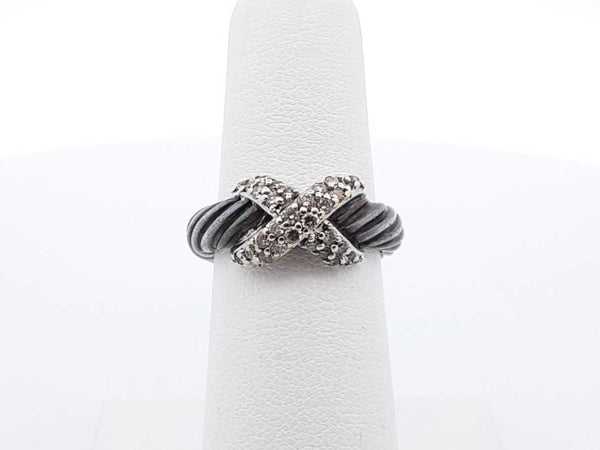 David Yurman Sterling Silver 18k & Diamond Cable Ring 6.6g Size 5.75 Fw0625loxdu
