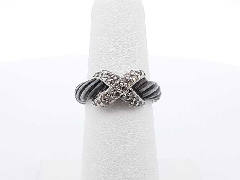 David Yurman Sterling Silver 18k & Diamond Cable Ring 6.6g Size 5.75 Fw0625loxdu
