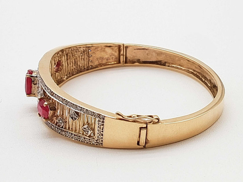 Synthetic Rubies 10k Yellow Gold 23.0g Bangle Bracelet 6.5 In Do0325sxzde