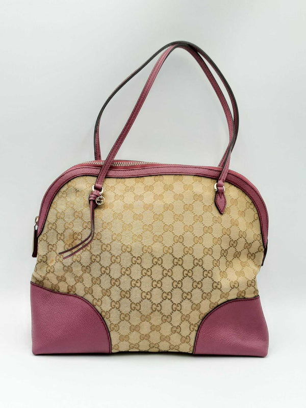 Gucci Gg Bree Beige & Mauve Canvas & Leather Dome Bag Fw1224oxzdu