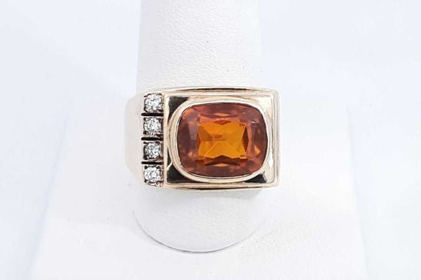 Orange Gemstone & Diamond Ring In 10k Yellow Gold 12.8 Grams Size 10 Eb0824wxzsa