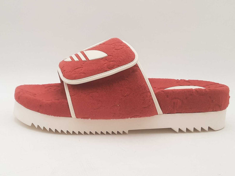 Gucci X Adidas Terry Cloth/ Leather Slides Red Size 13 Aa0525lcrsa