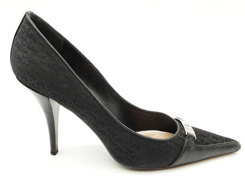 Christian Dior Black Logo Canvas Leather Heels Size Eu 40 Do0525lrxde