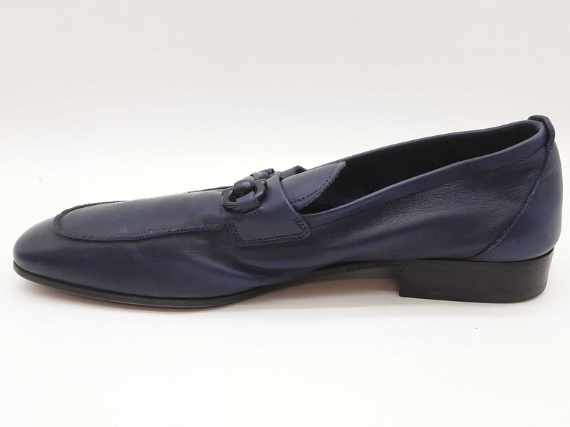 Salvatore Ferragamo Manfredi Gancio Navy Blue Leather Loafers Size 9d Do0525rxde