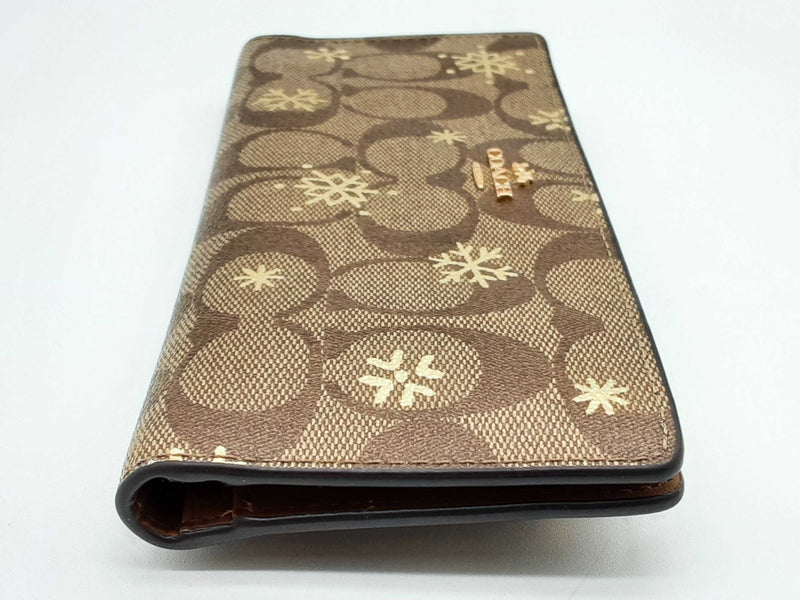 Coach Snow Brown Signature Coated Canvas Thin Snap Wallet Do0125lxde