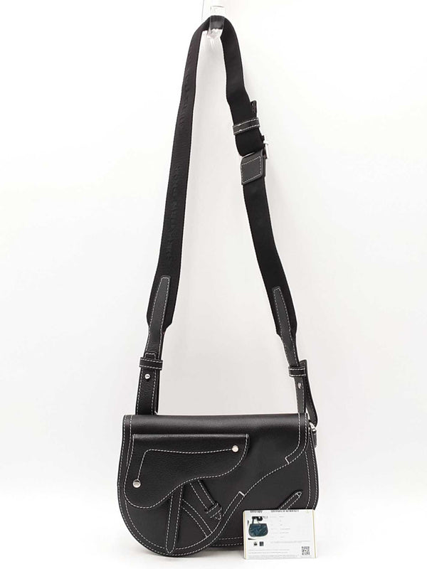 Christian Dior X Kaws Black Grained Calfskin Saddle Bag Fw0525rzxdu