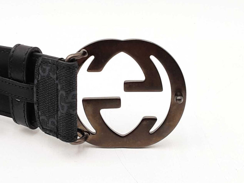 Gucci Interlocking G Buckle & Black Gg Supreme Coated Canvas Belt Fw0725ozxdu