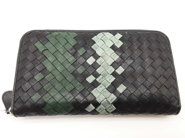 Bottega Veneta Intrecciato Black Green Leather Zippy Wallet Do0525cxde