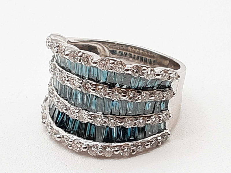 2.40 Cttw White Blue Diamonds 14k White Gold 7.6g Ring Size 7.25 Do0725pxzde