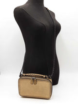 Bottega Veneta Camera Bag In Metallic Gold Grained Leather Fw0726wxzdu