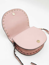 Valentino Garavani Rockstud Mini Saddle Bag In Pink Grained Leather Fw1225oxzdu