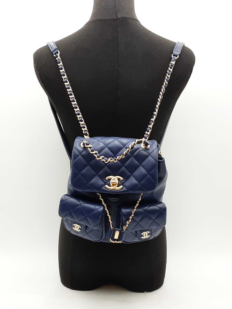 Chanel Duma Caviar Medium Backpack Blue Aa0725pezxsa