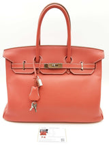 Hermes Birkin 35 Red Clemence White Interior Palladium Handbag Do0925lxzxzde