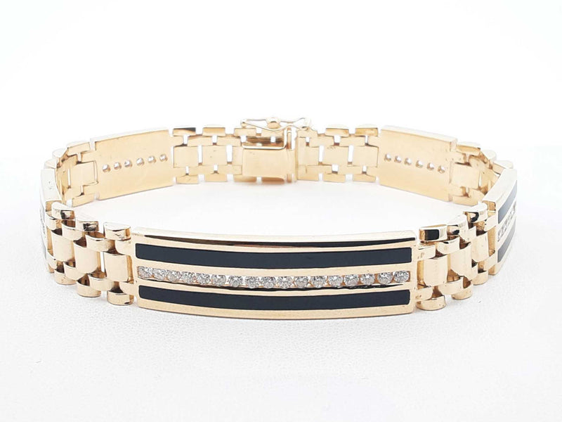1.24 Cttw Diamond, Onyx, & 14k Gold Watch Link Bracelet 42g 8 Inch Fw1125lwrxdu