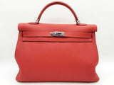 Hermes Kelly 40 Vermillion Red Clemence Palladium Shoulder Bag Do0523erxzde