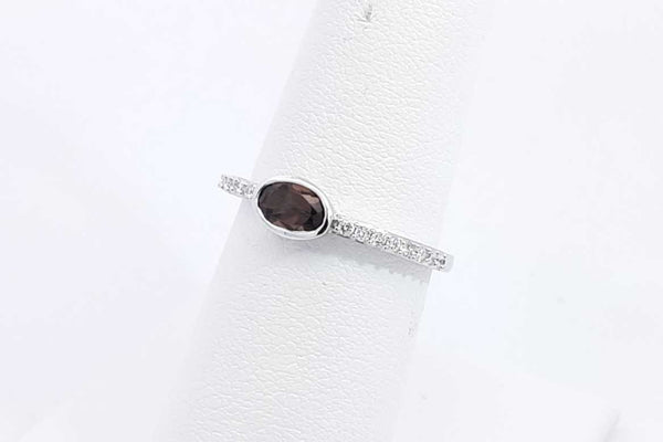 Smoky Quartz & Lab Grown Diamond Ring 925 Sterling Silver 1.3g Size 7 Eb1124wwsa