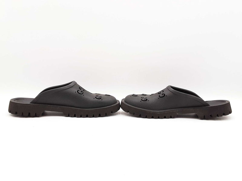 Gucci Perforated Gg Black Rubber Slip-on Sandals Size Us 7 Men's Fw1125lzxdu