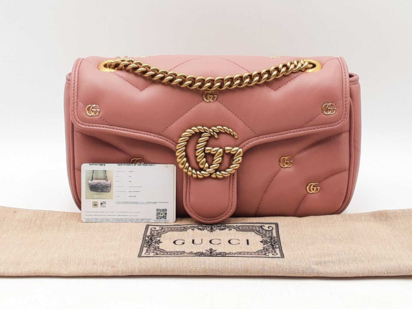 Gucci Small Marmont Chain Shoulder Bag In Gg Studded Rose Leather Fw0925ixzdu