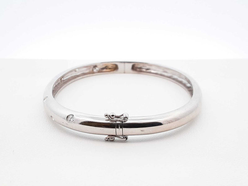 0.40 Cttw Diamond & 18k White Gold Bangle Bracelet 16 Grams 6 Inch Fw0925czxdu