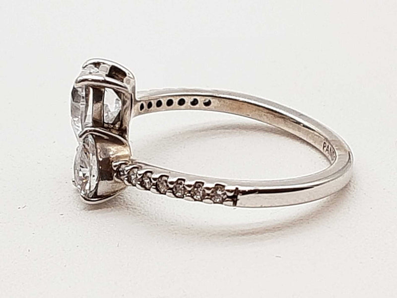 Pandora Double Heart Czs 0.925 Silver Sparkling Ring Size 6.5 Do0525wxde
