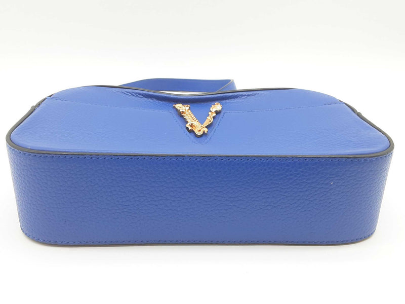 Versace Virtus Camera Blue Grainy Leather Chain Crossbody Bag Do0625wrxde