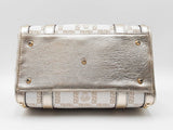 Versace Snap Out Of It Boston Bag In White Canvas & Gold Leather Fw1225oxzdu