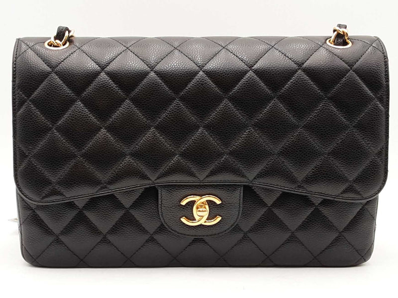 Chanel Classic Double Flap Caviar Jumbo Black Handbag Aa0725rrxz