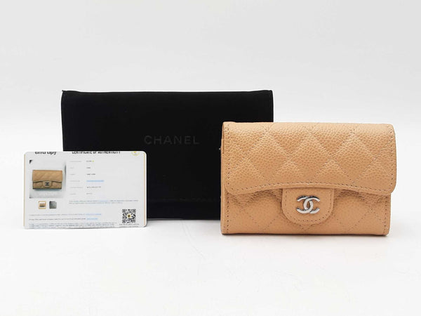 Chanel Classic Flap Card Holder In Beige Quilted Caviar Leather Fw0925wzxdu