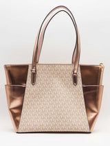 Michael Kors Charlotte Signature Logo Metallic Tote Gold Aa0526wrsa