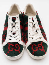 Gucci Ace Gg Monogram Red & Green Terry Cloth Sneakers Size 36.5 Eb1225crdu