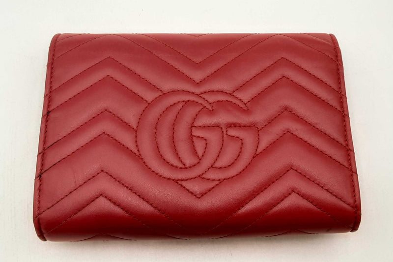 Gucci Gg Marmont Matelasse Red Leather Wallet On Chain Shoulder Bag Eb0125wxzsa