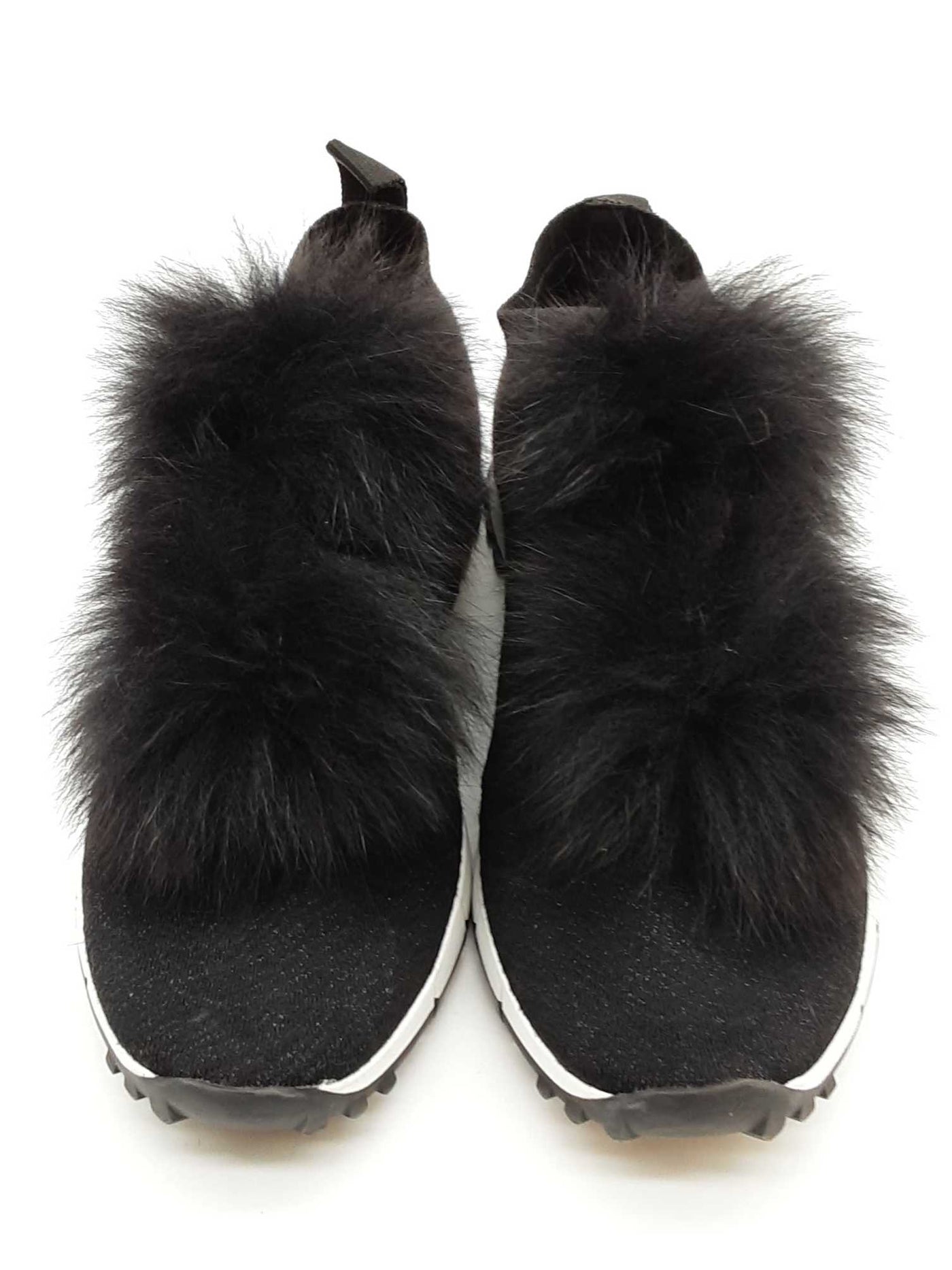 Jimmy Choo Norway Black Knit Norway Fur Pom-pom Sneakers Size 43
