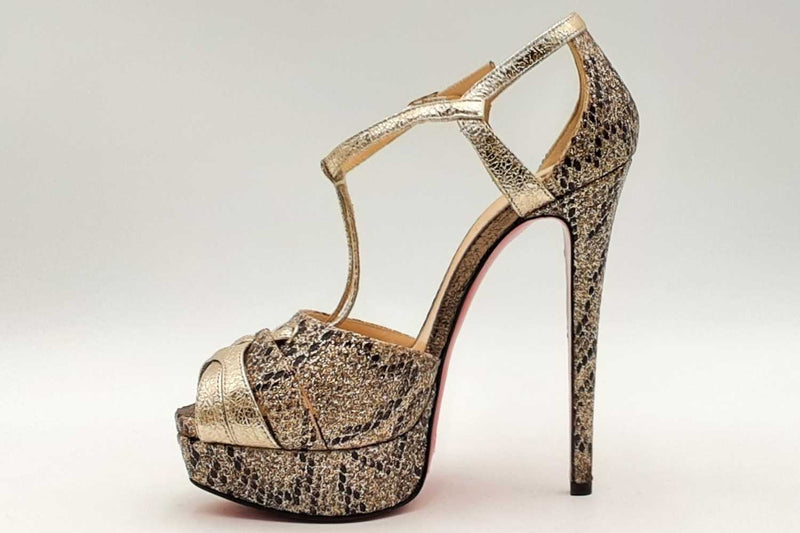 Christian Louboutin Glennalta Glitter Gold Metallic Snakeskin Pumps Eb0225lxzsa