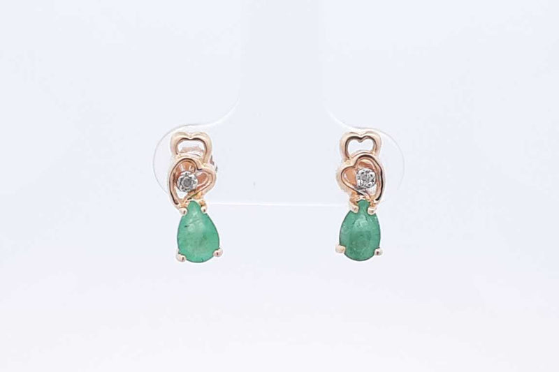 Green Gemstone & Diamond Stud Earrings In 10k Yellow Gold 1.5 Grams Eb0724wxsa