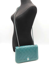 Chanel Full Flap Crossbody Bag In Teal Quilted Crumpled Calfskin Fw0925ozxzdu