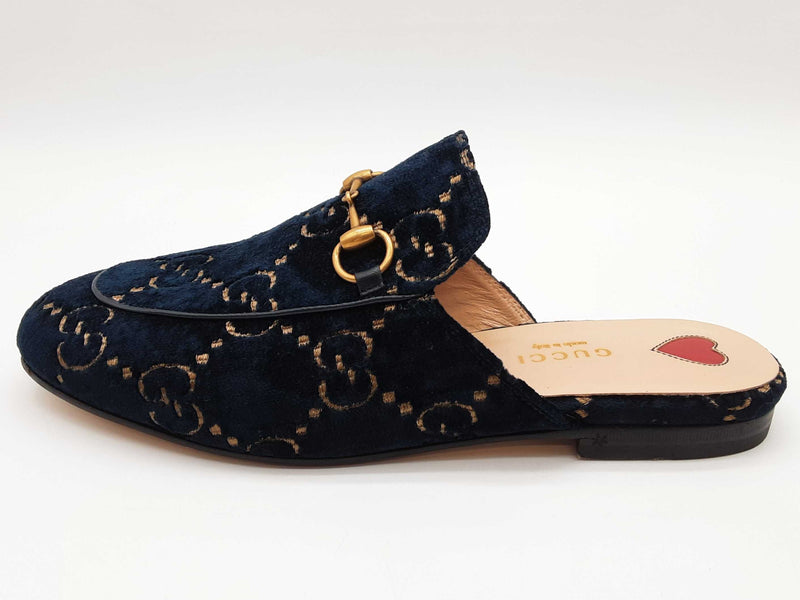 Gucci 475094 Princetown Gg Blue Velvet Mule Slides Size Eu 37 Do0925oxzde