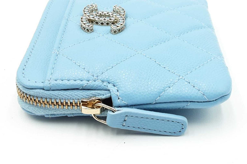 Chanel Quilted Blue Leather Coin Purse Wallet Eb0824exzdu