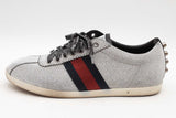 Gucci Silver Glitter Studded Web Sneakers Size 37.5 Eb0526lrxsa