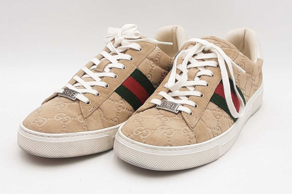 Gucci Ace Web Gg Oatmeal Beige Suede Low Top Sneakers Size 40 Sd0825lrzsa