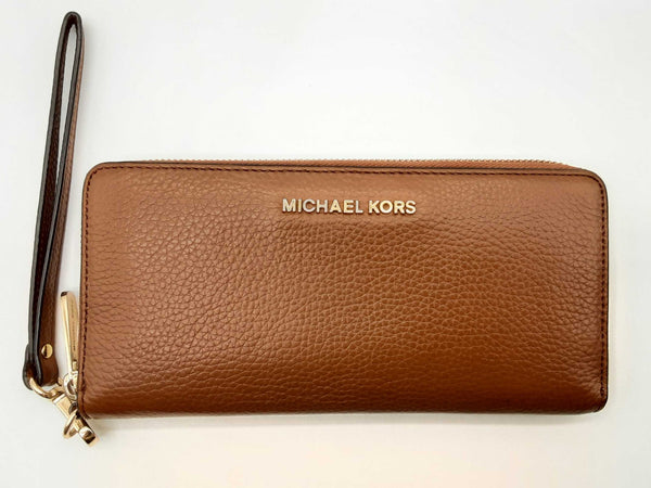 Michael Kors Jet Set Travel Continental Brown Leather Zipper Wallet Do0924oxde